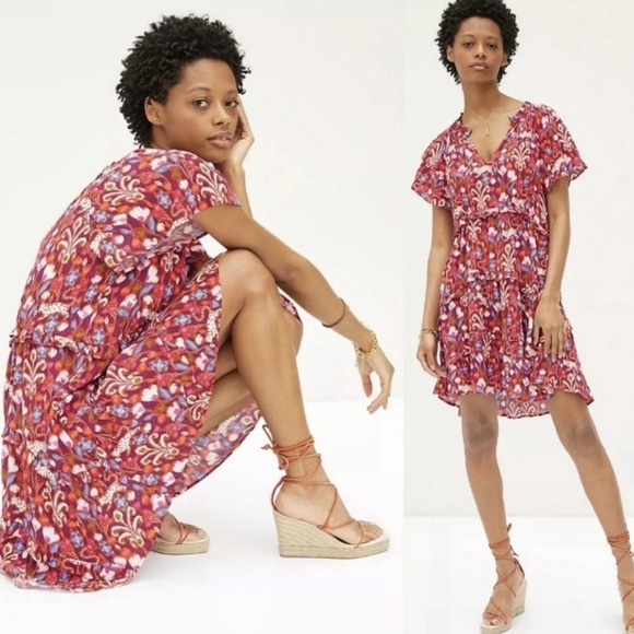 Anthropologie Dresses & Skirts - Anthropologie Robin Floral Ruffled Tiered Mini Dress in Red and Pink Size 3X